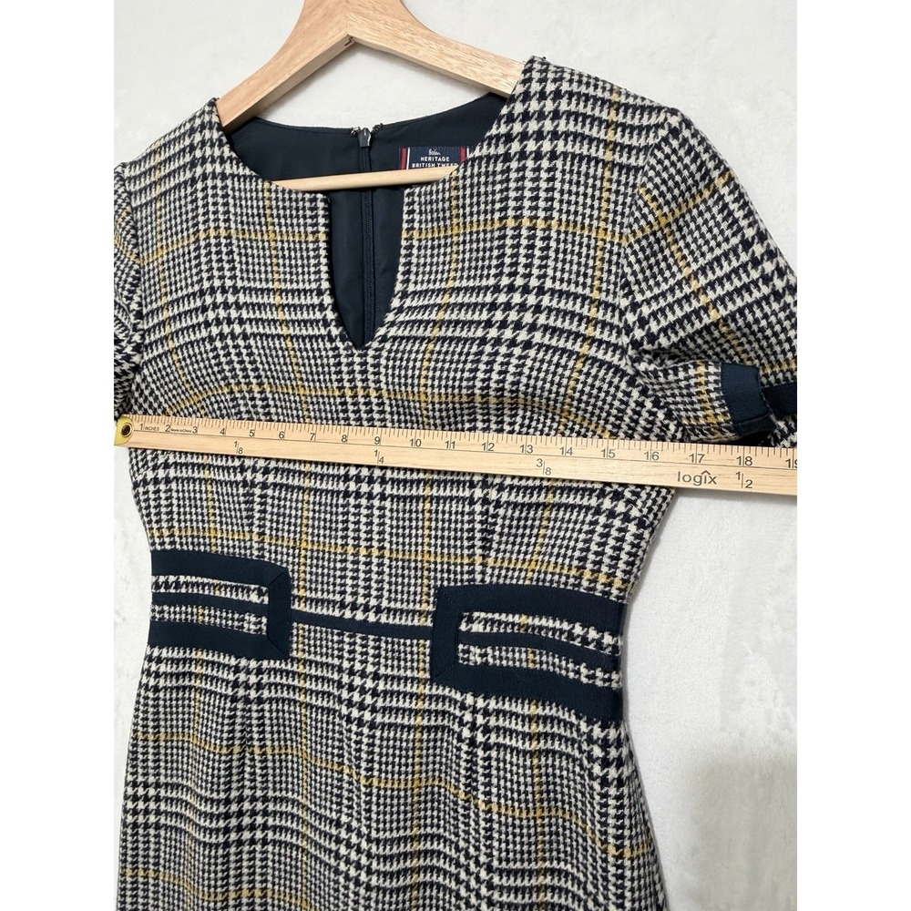 BODEN 100% WOOL BRITISH TWEED BLUE YELLOW PINAFORE MIDI DRESS UK 10 US 6 - Picture 5 of 9